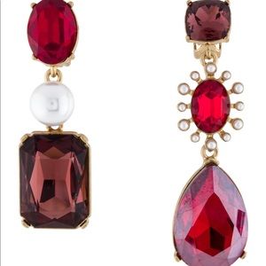 Oscar de la Renta Crystal and Faux Pearl Mismatched Clip Earrings